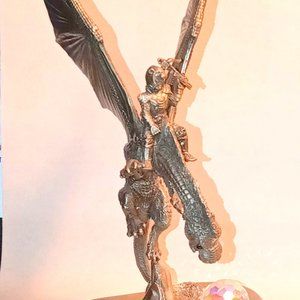 PEWTER Knight with Crossbow Riding Red Eyed Dragon